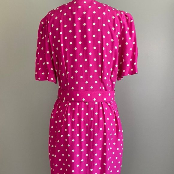 Vintage Ms. Chaus Pink Polka Dot Belted Dress - Picture 6 of 8